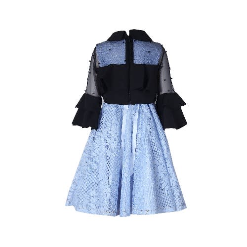 Girls Dress With Lace Jacket & Rose -  Blue