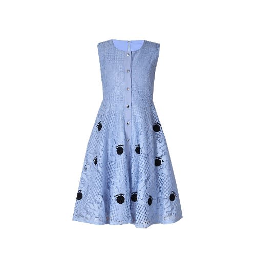 Girls Dress With Lace Jacket & Rose -  Blue