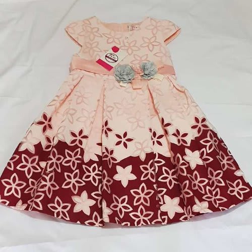 Girls Edge Pattern Special Occasion Bulb Dress - Peach & Red