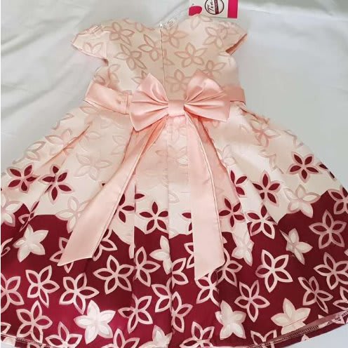 Girls Edge Pattern Special Occasion Bulb Dress - Peach & Red