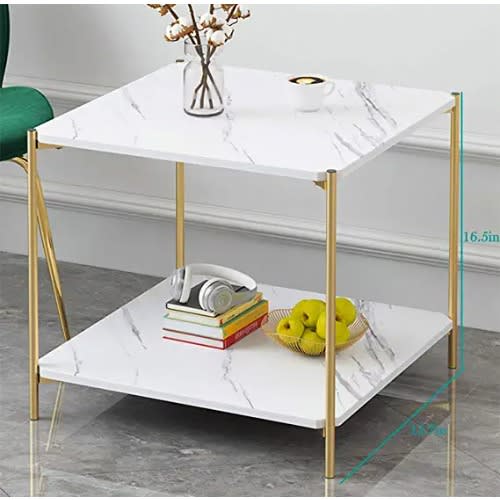 Coffee Table - Marble Pattern Wooden Double Sofa Side Table