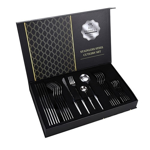 Hoffmayer - Stainless Steel Flatware Cutlery Set With Gift Box - 24 Pieces - Silver