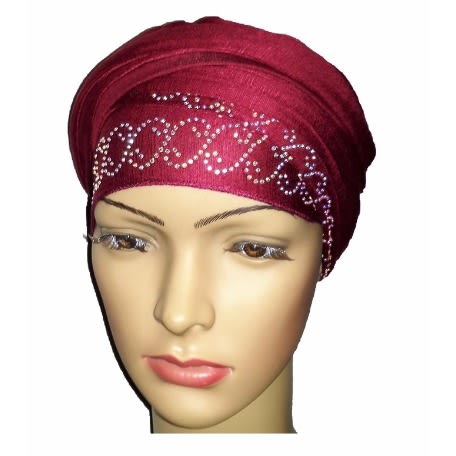 Regal Front Studded Turban with Chain Link Design - Burgundy