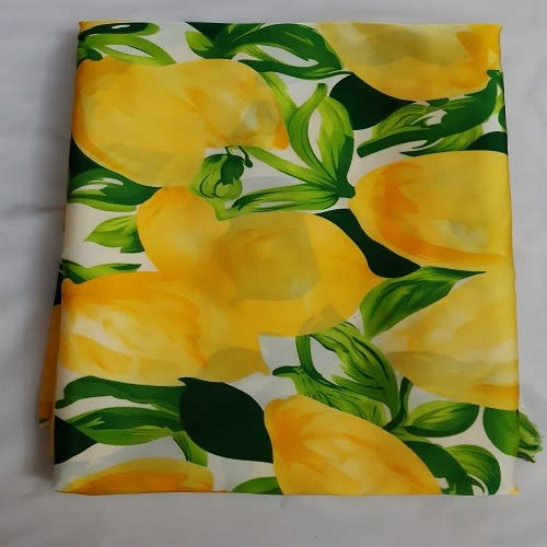 Yellow And Green Citrus Patterned Silk In 4 Yards