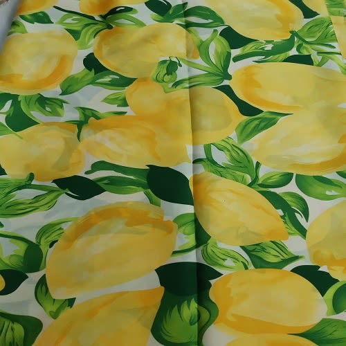 Yellow And Green Citrus Patterned Silk In 4 Yards