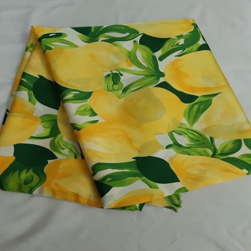 Yellow And Green Citrus Patterned Silk In 4 Yards