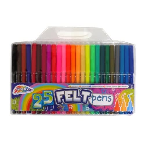 Felt Tip Colouring Pens, Clamshell Pack of 25