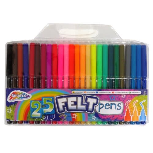 Felt Tip Colouring Pens, Clamshell Pack of 25