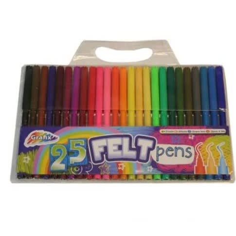 Felt Tip Colouring Pens, Clamshell Pack of 25