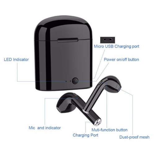 I7s Tws Wireless Bluetooth Earpods With Charging Case - Black