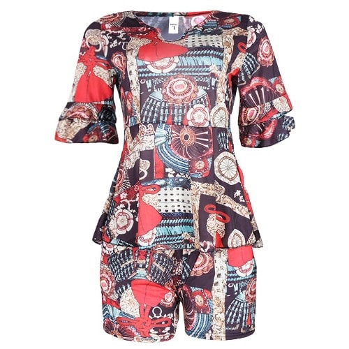 Print Flared Blouse & Short