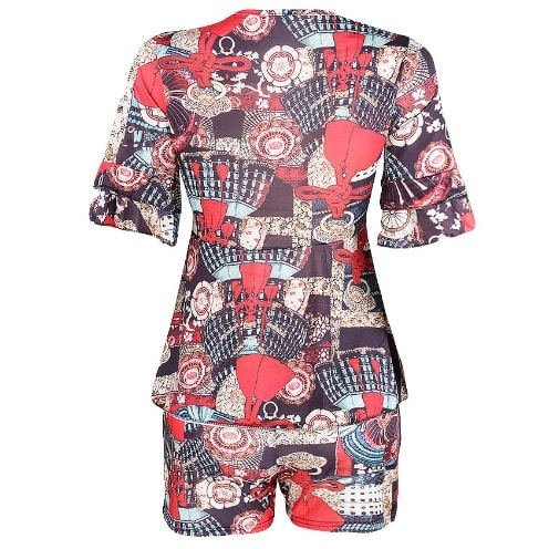 Print Flared Blouse & Short