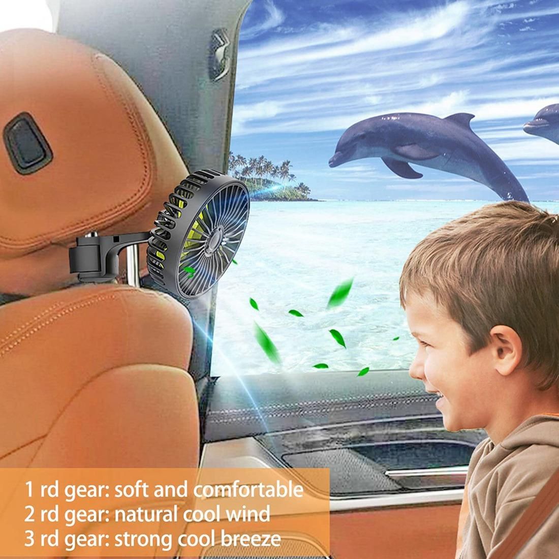 Car Cooling Fan, USB Backseat Auto Rear Seat Fan 3 Speed