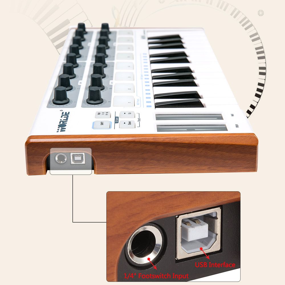 Worlde Ultra-Portable Mini Professional 25-Key USB MIDI Drum