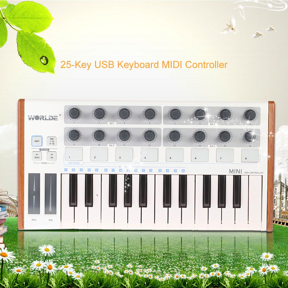 Worlde Ultra-Portable Mini Professional 25-Key USB MIDI Drum