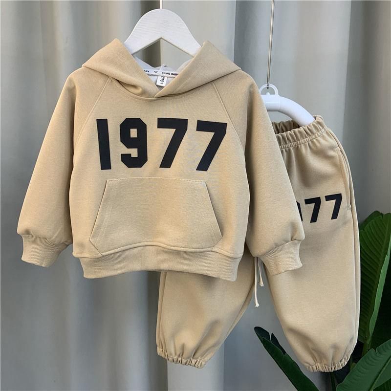 Boys' sports hooded sweater suit sweater + trousers Khaki
