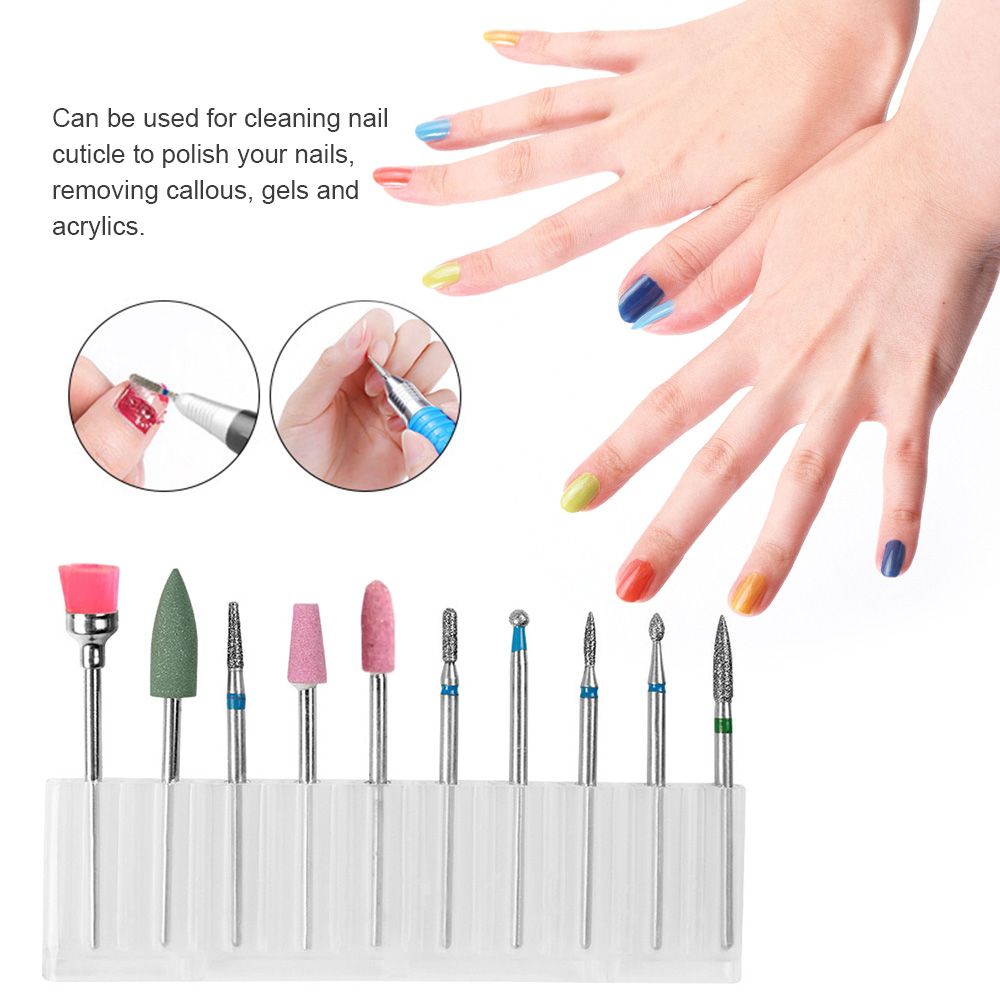 10pcs Diamond Nail Drill Bits Set Electric Machine Rotate Cuticle Cleaning Bur Polishing Tools
