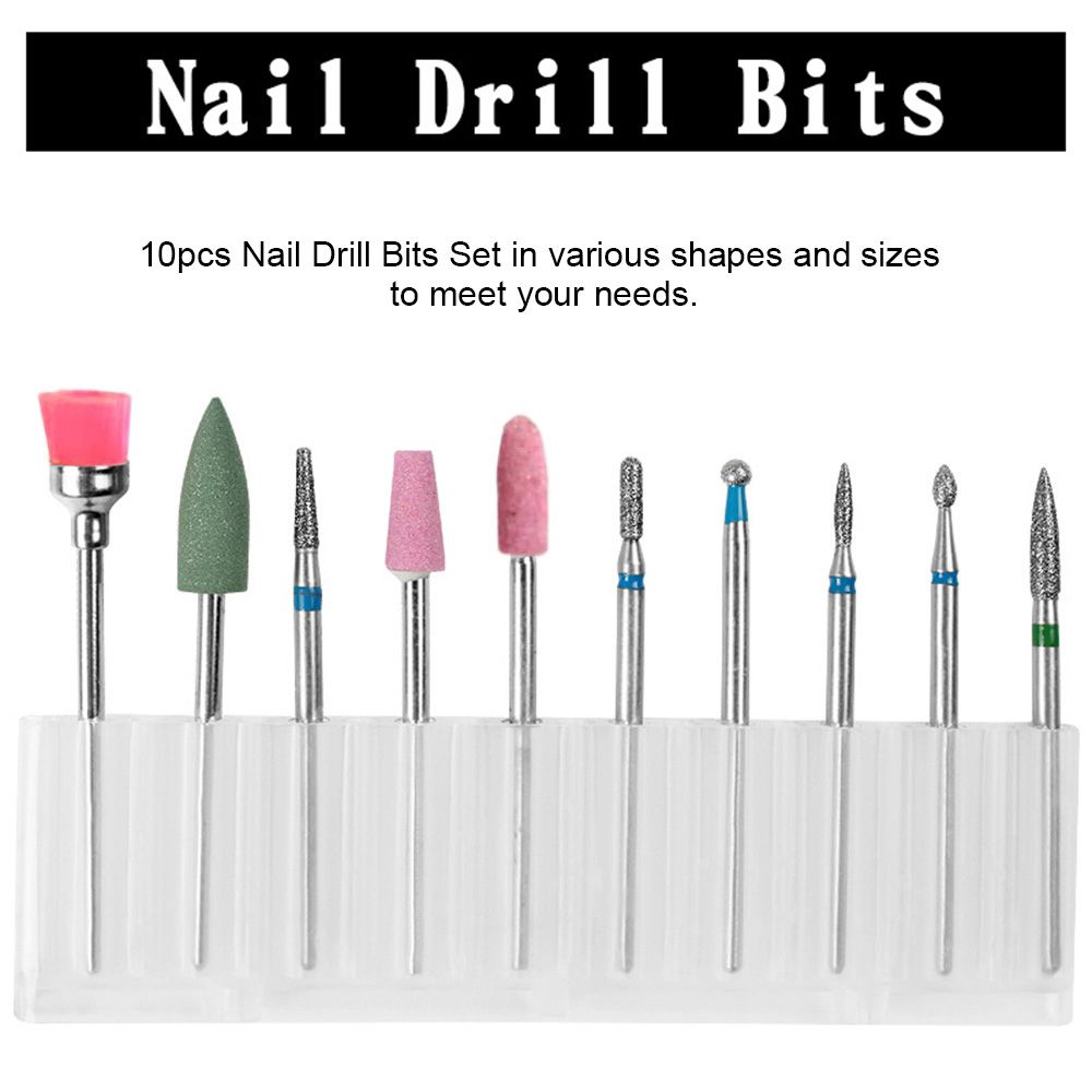 10pcs Diamond Nail Drill Bits Set Electric Machine Rotate Cuticle Cleaning Bur Polishing Tools