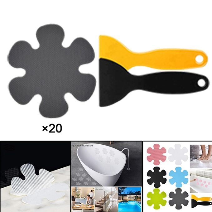 20 Pieces Anti Slip Stickers With Scraper Shower Mat For Slippery Grey