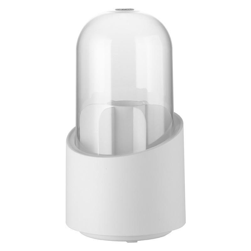 Large-capacity 360 rotating makeup brush storage bucket dressing table eyebrow pencil eye shadow brush dust-proof pen holder storage box with cover Simple white (with dust cover)