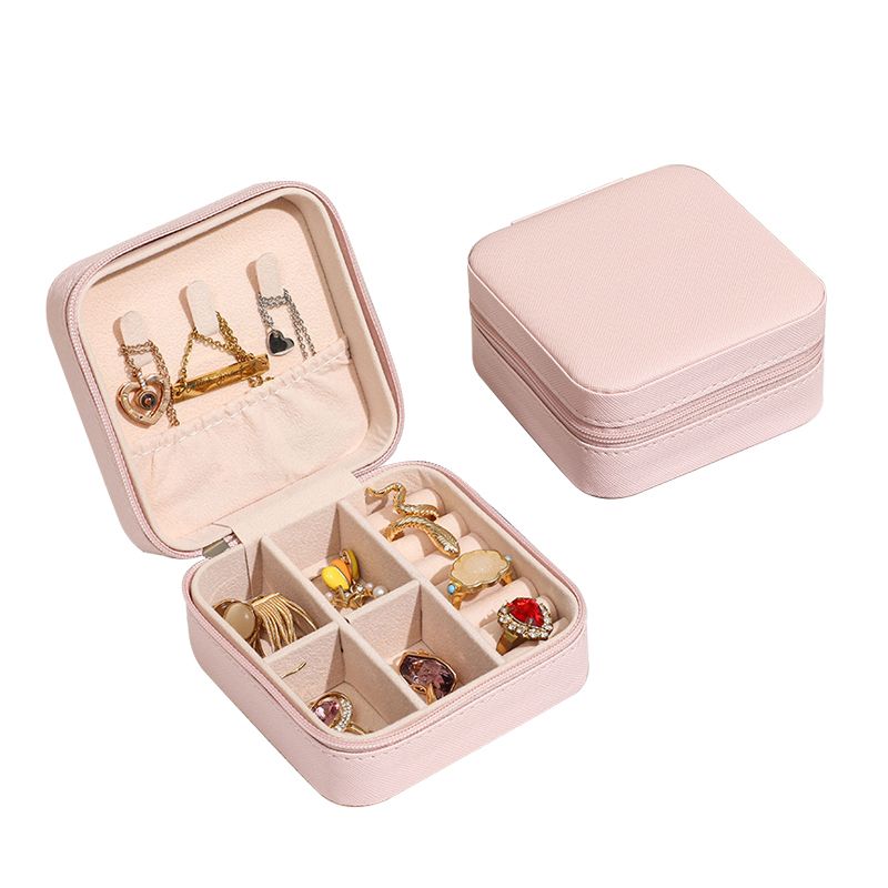 Mini PU Leather Portable Earrings Necklace Ring Jewelry Box