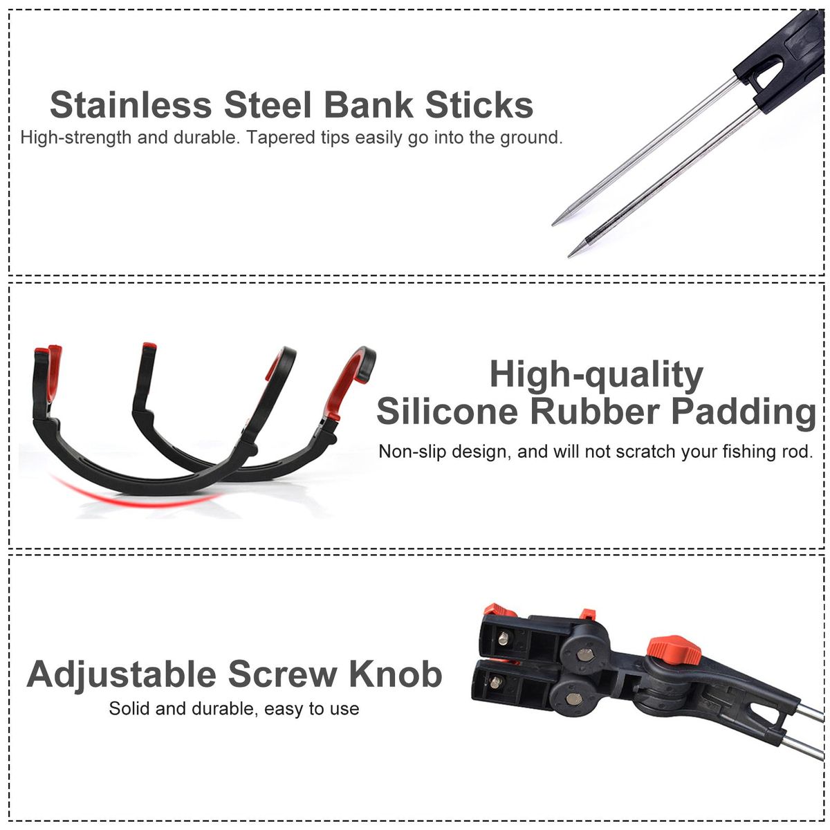 Adjustable Fishing Rod Stand Fishing Pole Holder Bank Stick for 2 Poles