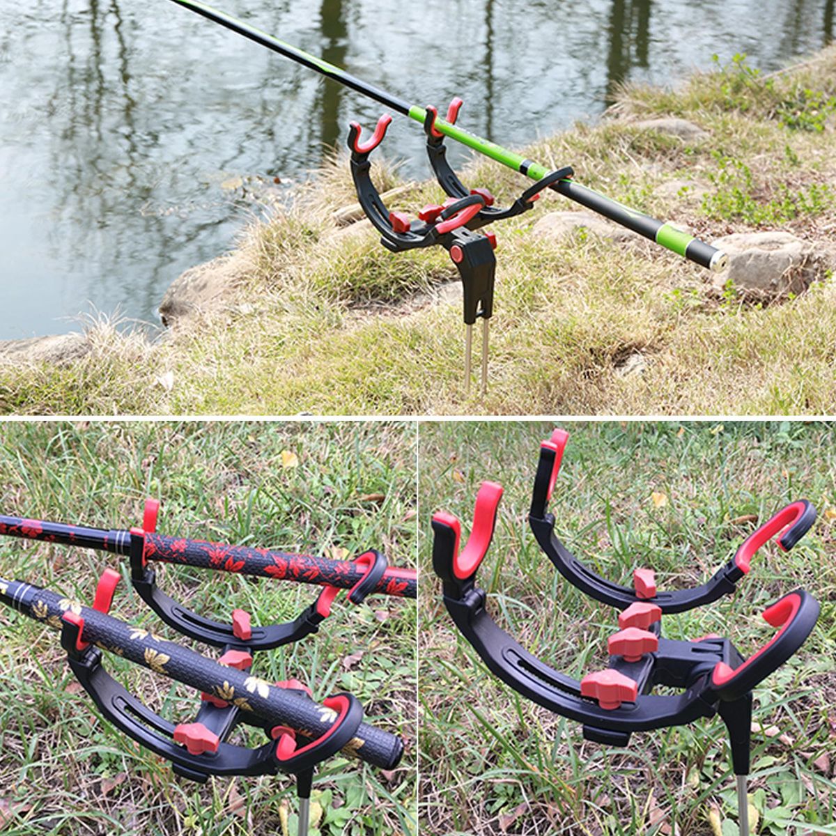 Adjustable Fishing Rod Stand Fishing Pole Holder Bank Stick for 2 Poles