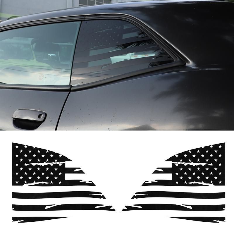 Black Car Side Blinds Rear Window Flag Decorative Stickers Trim for Dodge Challenger 2008-2020
