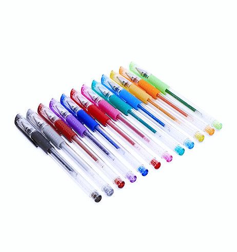 Soft Grip Glitter Gel Pens, 2.0mm Ink Cartridge, Set Of 12 Colours