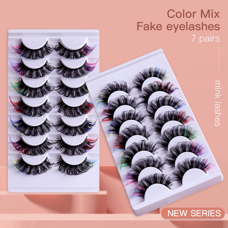 7 Pairs 3D Mink Colored False Eyelashes Natural Fluffy