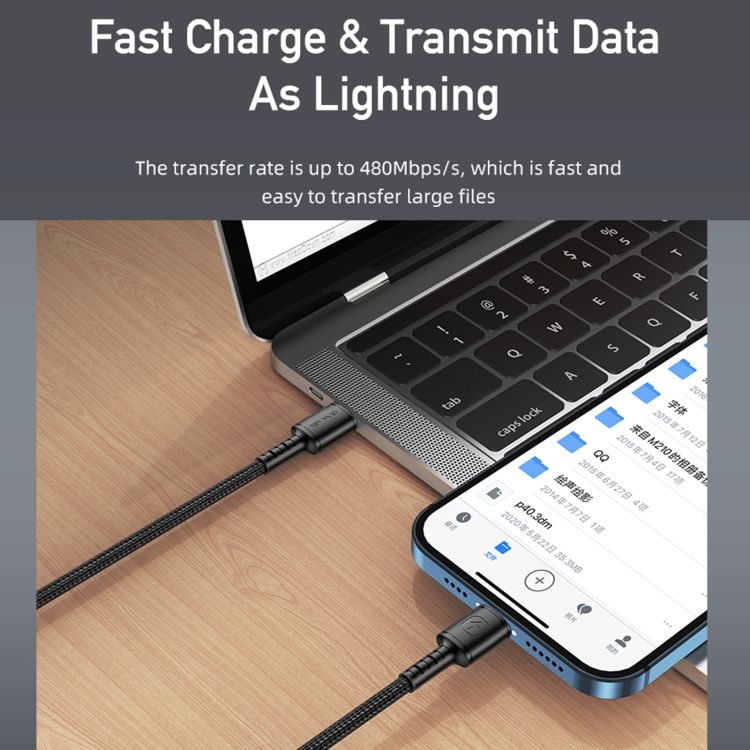 CL-118L Type-C / USB-C To 8 Pin Fast Charging Data Cable