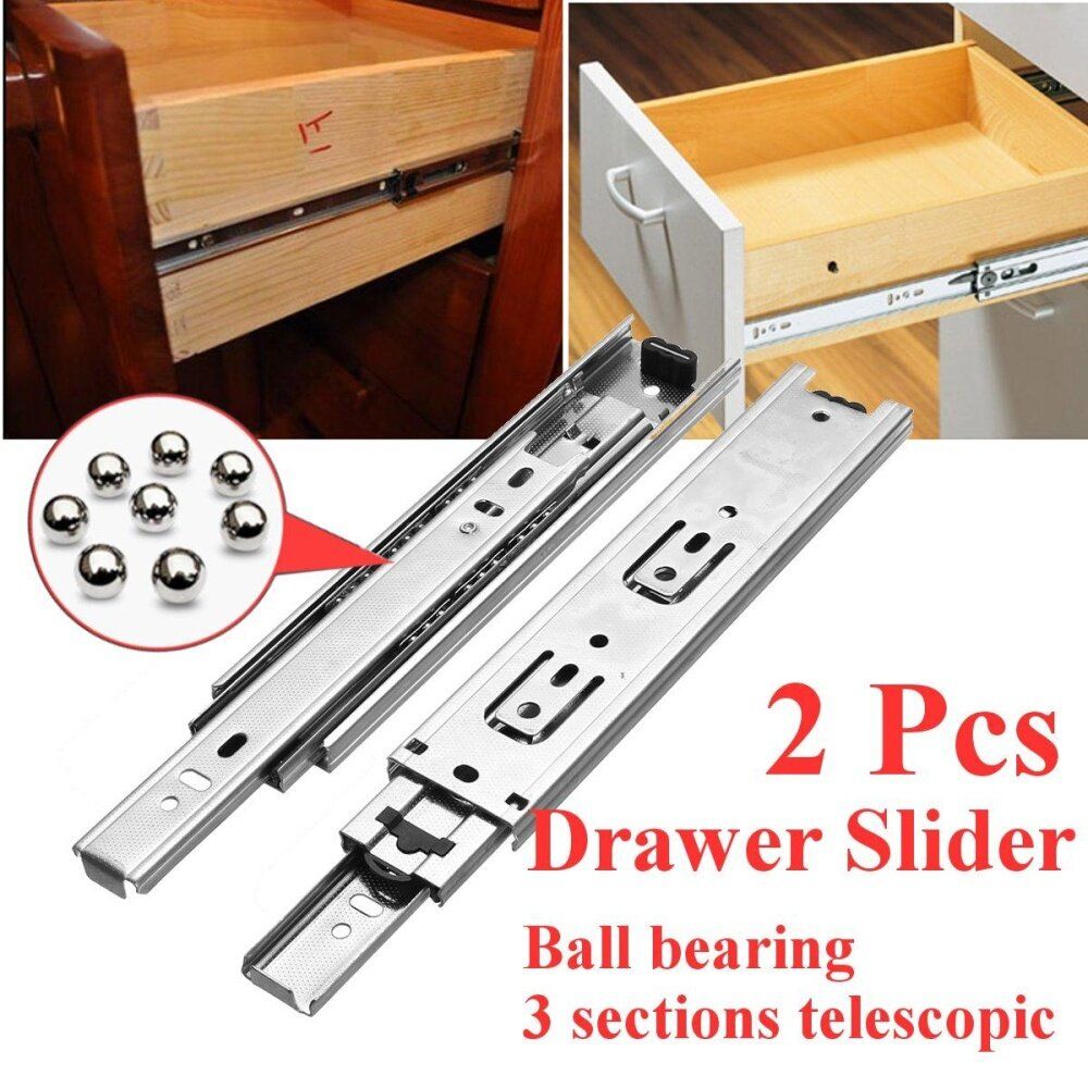 4Pcs 8" Long 3 Sections Ball Bearing Slide Rail Cabinet Drawer Runners Slider