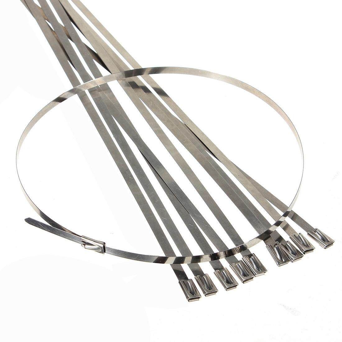 10X Stainless Steel Locking Cable Ties For Exhaust Pipe Header Wrap Tape 45cm