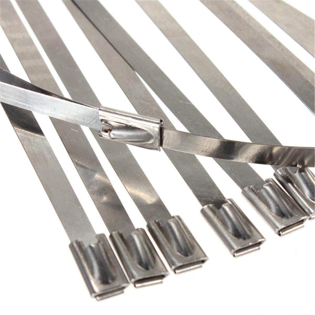10X Stainless Steel Locking Cable Ties For Exhaust Pipe Header Wrap Tape 45cm