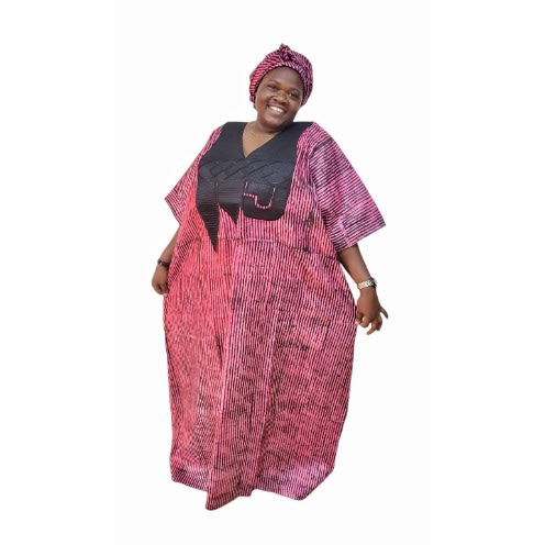 Embroidery Neckline Pink Adire Boubou