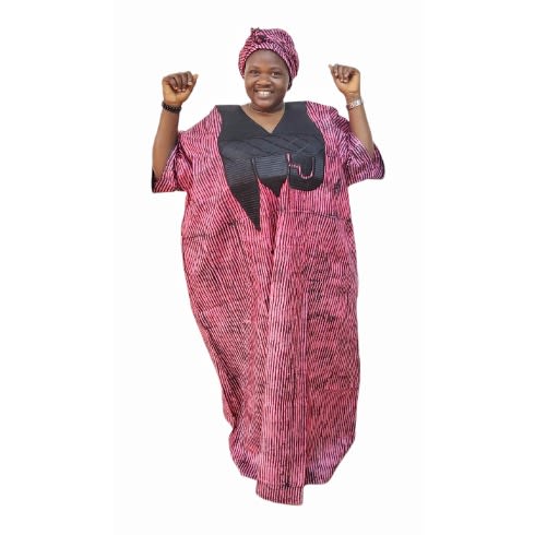 Embroidery Neckline Pink Adire Boubou