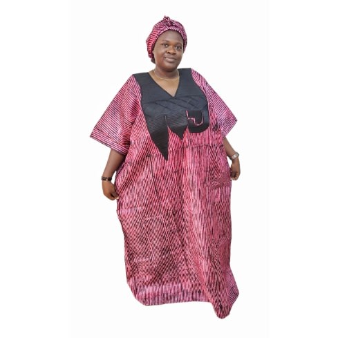 Embroidery Neckline Pink Adire Boubou