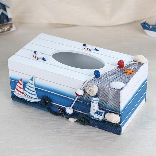 Mediterranean Modern Wooden Tissue Box Creative Sailling Boat Figurine For Home Decoration Household Furniture Sundries Storage