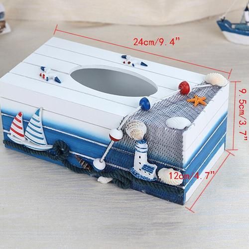 Mediterranean Modern Wooden Tissue Box Creative Sailling Boat Figurine For Home Decoration Household Furniture Sundries Storage