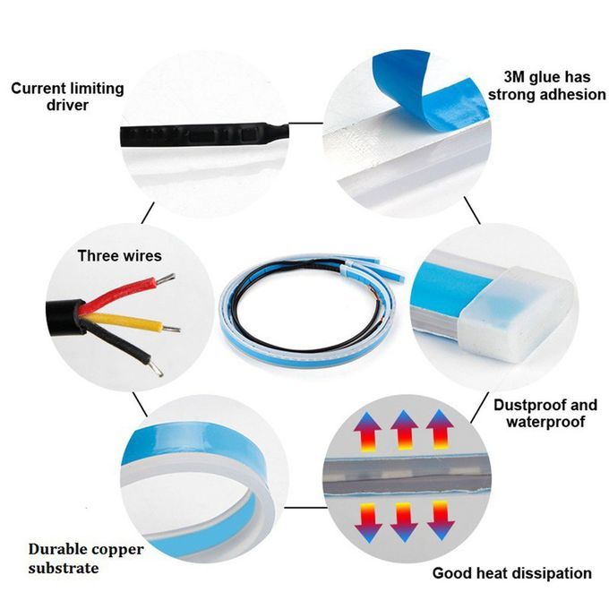 Ar   Daytime Running Light Tear Eye Streamer Turn Light Sili One Light Bar-blue+yellow-60CM