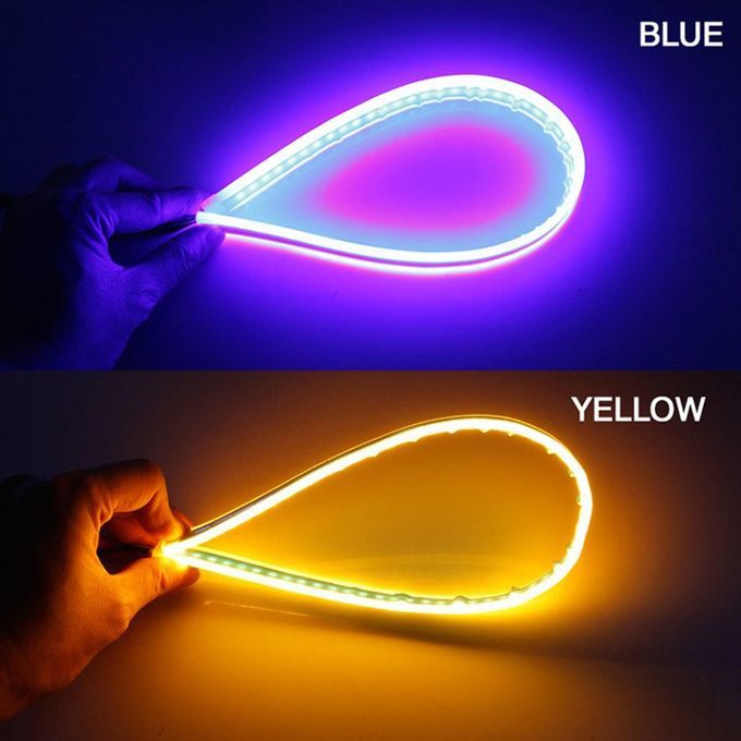 Ar   Daytime Running Light Tear Eye Streamer Turn Light Sili One Light Bar-blue+yellow-60CM