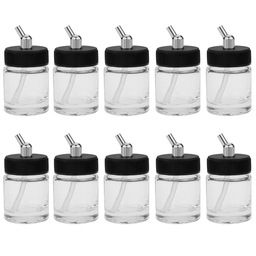10PCS Airbrush Glass Bottles Air Brush Bottle (Jars) with 30° Angle Adapter Lid Assembly Using on Dual-Action Airbrushes