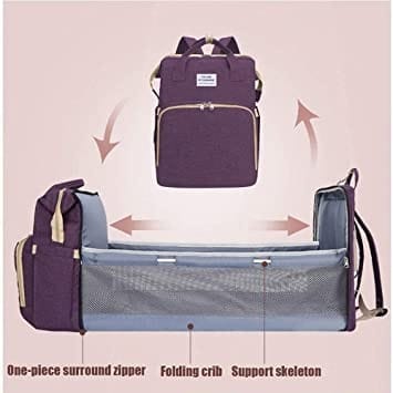 Foldable Baby Diapers Bag With Bed Crib- Wine