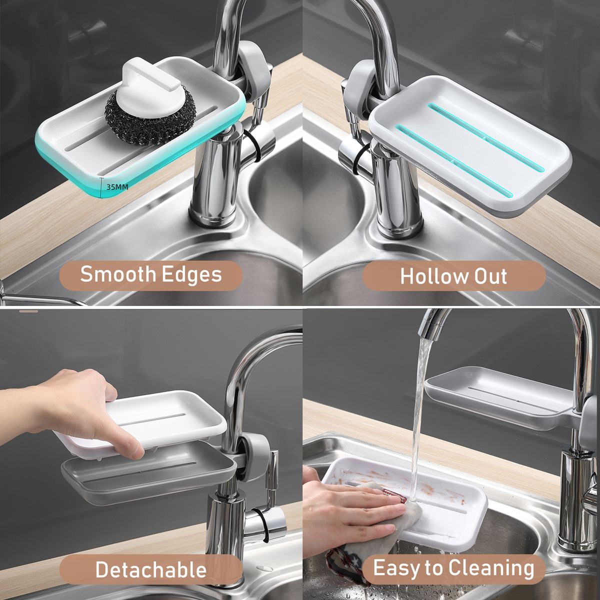 Kitchen Sponge Holder Brush Soap Organizer Rotatable Faucet