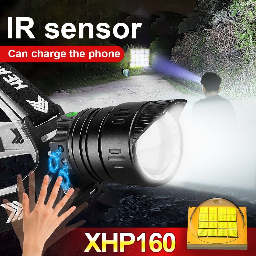 1000000LM XHP160 16-core IR Led Headlamp XHP90 Powerful Led