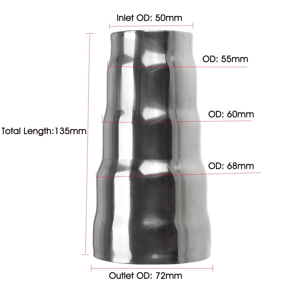 Stainless Steel Exhaust 5 Step Reducer Adapter Connector Pipe Cone Universal