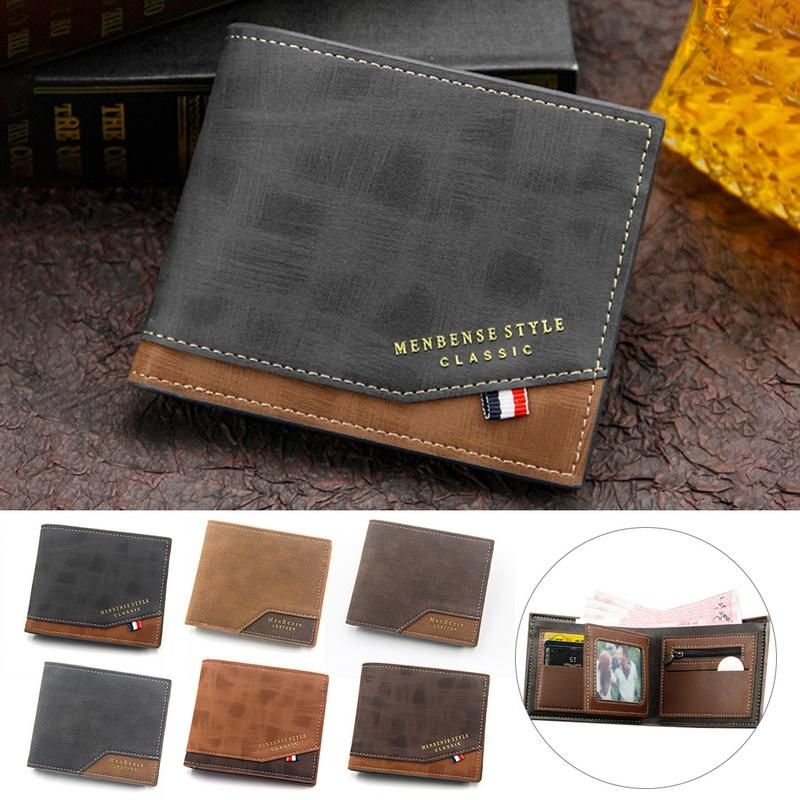Cartera de cuero para hombre monedero pequeno de Color solido estilo Vintage con multiples tarjetas-style 6