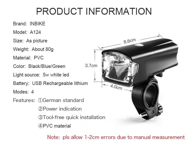 Inbike Bicycle Lamp Bike Torch Mtb Road Usb Chargeable Led