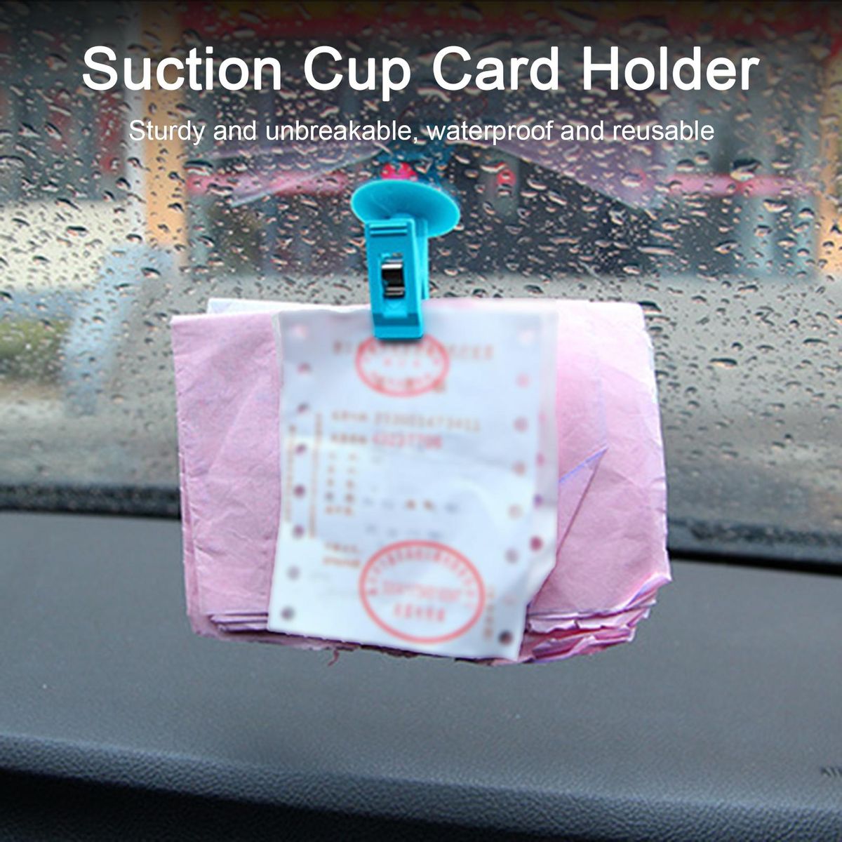 Car Suction Cup Clips Car Suction Cup Card Cash Organizer Secure Car Blue