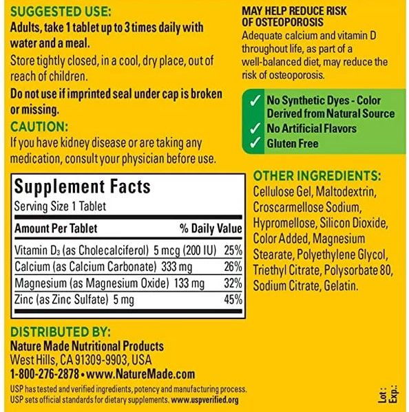 Calcium Magnesium Zinc Supplement With Vitamin D3- 300Tabs